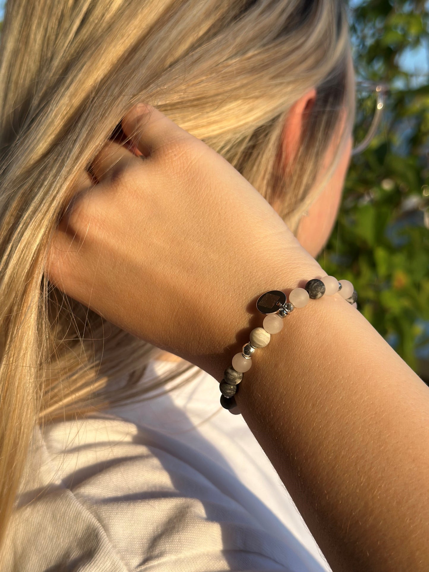 Armbändeli Jaspis, Rosenquarz und Hämatit