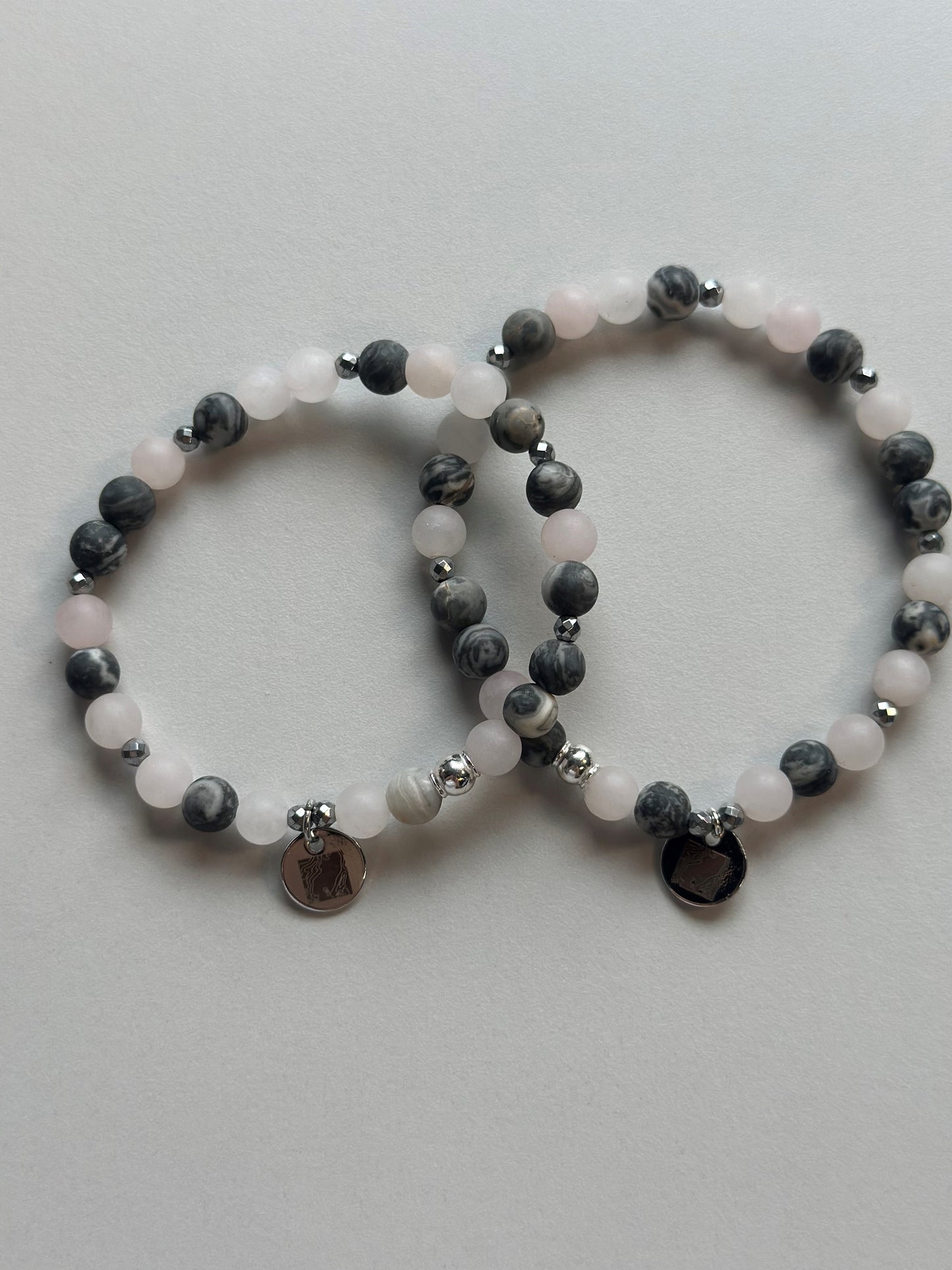Armbändeli Jaspis, Rosenquarz und Hämatit