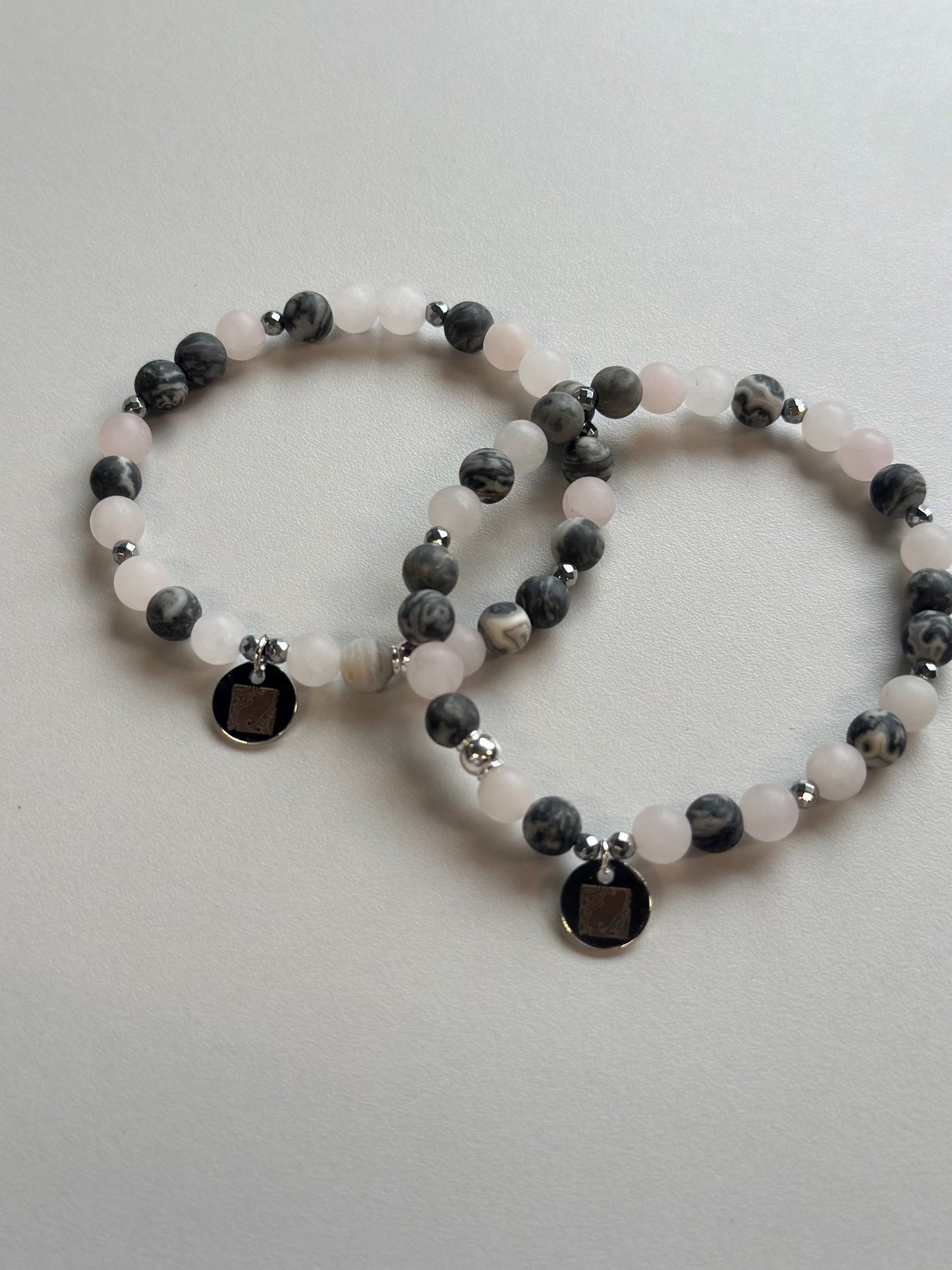 Armbändeli Jaspis, Rosenquarz und Hämatit