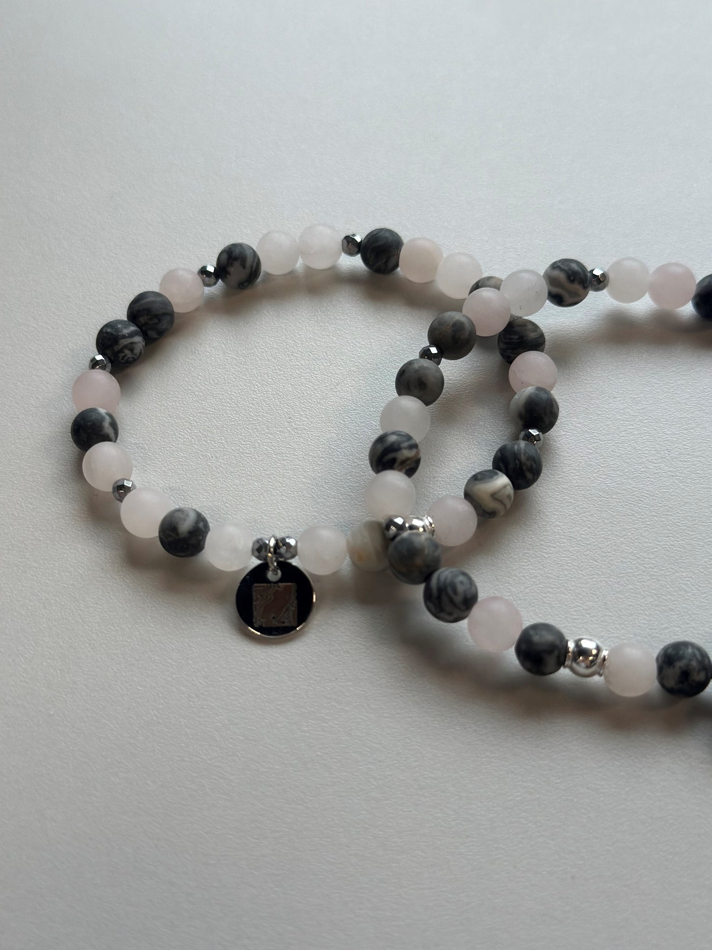 Armbändeli Jaspis, Rosenquarz und Hämatit