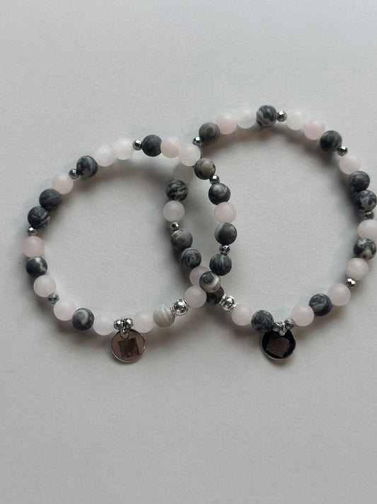 Armbändeli Jaspis, Rosenquarz und Hämatit